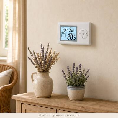 Standby Current Lighting Current Below 7mA Boiler Room 7 Day Thermostat Featuring Display Accuracy Plus Minus 05 Degrees Celsius and Programmability 5 2 Day 24 Hour