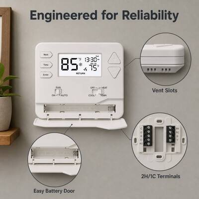 Riseem ±1°C Accuracy Heat Pump 7 Day Thermostat for Wall or Junction Box Mounting Means and Conventional or Heat Pump Applications