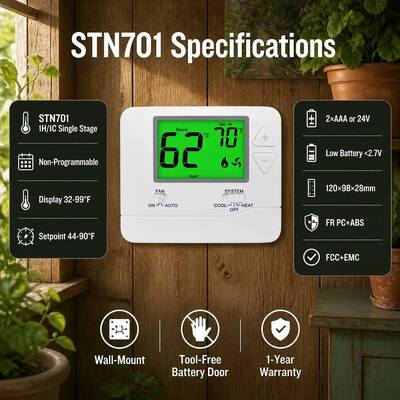 Heating and Cooling Digital Home Non Programmable 24V HVAC Thermostat Terminal Designations C Suitable for Conventional Application Type Heating Cooling Systems
