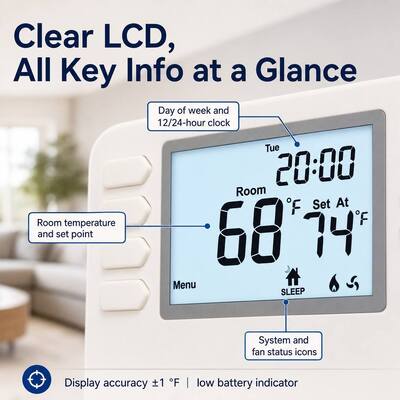 Hotel and Apartment US Style Heat Pump Non programmable Energy Saving 24V 2 Heat 1 Cool Wired Thermostat for Commercial Applications