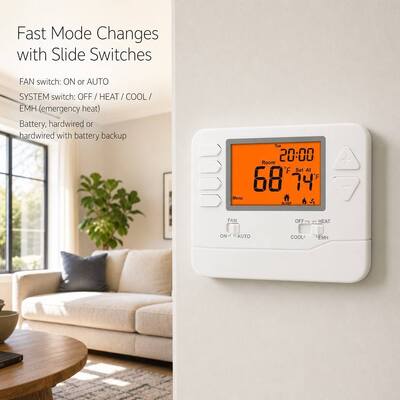 Non-programmable 2 H 2 C Temperature Control Heat Pump Thermostat with Temperature Range 32°F to 99°F 0°C to 40°C and Size 4.72 W X 3.85 H X 1.06 D