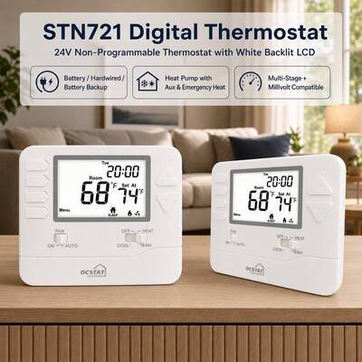 STN721 Commercial Heat Pump 2 Heat 1 Cool LCD Display Wired HVAC Thermostat for Home and Hotel