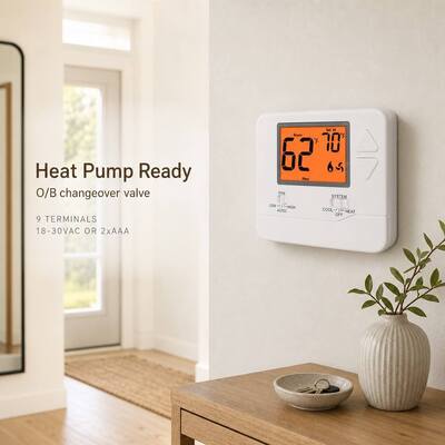 White LCD Display Batteries Operated Wall-mounted Electronic Room Heat Pump and PTAC Thermostat Non-programmable
