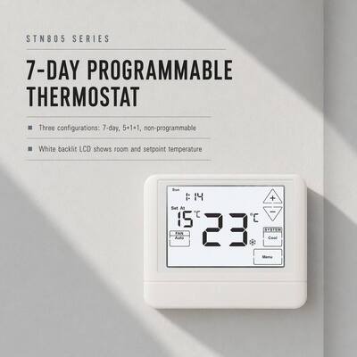 24V Batteries-operated 1 Heat 1 cool Wired Room 7 Day Programmable Touch Screen Thermostat For HVAC Control
