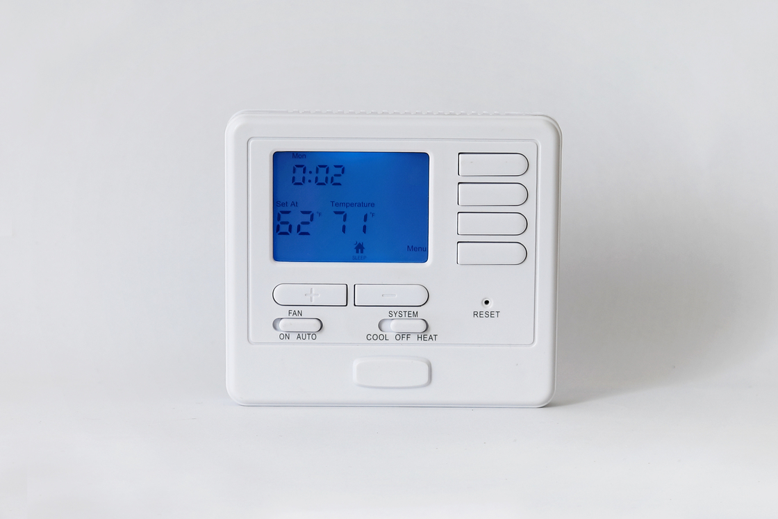 White Electronic Room Thermostat 2 Heat 1 Cool With Blue Backlight 24V Powered Low Voltage