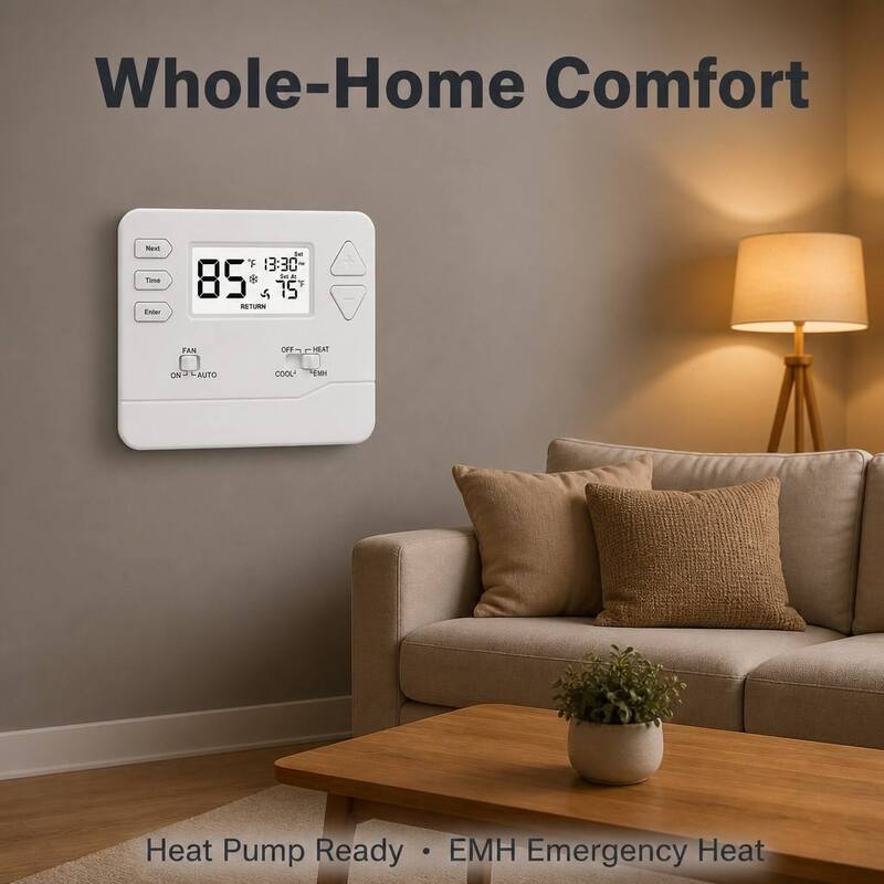 Riseem ±1°C Accuracy Heat Pump 7 Day Thermostat for Wall or Junction Box Mounting Means and Conventional or Heat Pump Applications