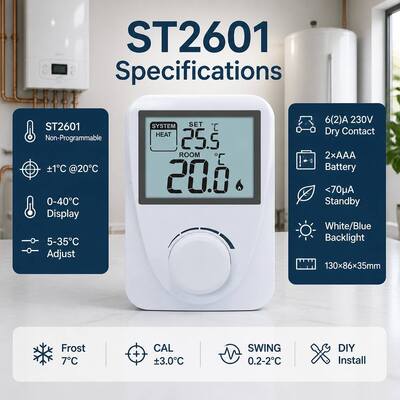 عرض نطاق درجة الحرارة من 3°C إلى 37°C الحرارة الرقمية لغرفة الغلاية الحرارة الأبيض اللون الحجم المدمج حلول إدارة درجة الحرارة