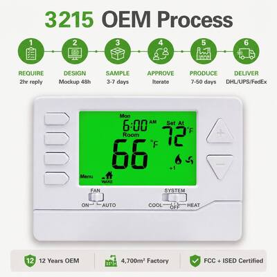 HEAT/OFF/COOL 2 Heat 2 Cool Programmable Room Air Conditioning Thermostat 2*AA Alkaline Batteries Or 18-30 VAC NEC Class II Power Supply
