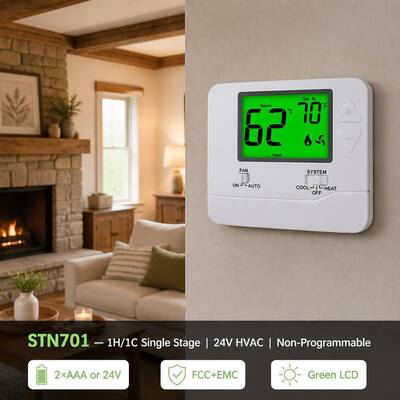 تسخين وتبريد المنزل الرقمي غير قابلة للبرمجة 24 فولت HVAC حرارة محطة التسميات C مناسبة للتطبيقات التقليدية نوع نظام التدفئة والتبريد