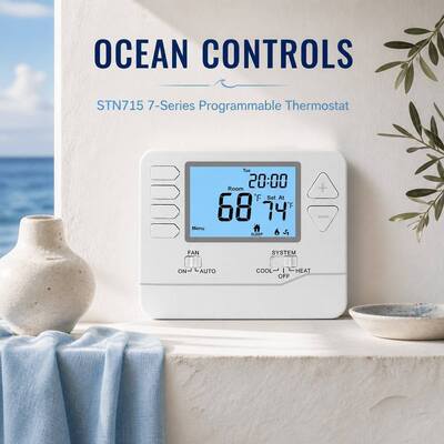 Anti Flammable ABS PC 7 Day Programmable Digital LCD HVAC Thermostat Temperature Control Powered by 2 AAA Alkaline Batteries or 18 30 VAC NEC Class II for Commercial HVAC Systems