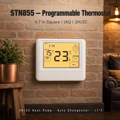 مضخة حرارية STN855 قابلة للبرمجة لمدة 7 أيام، 7 أيام، 2 تدفئة، 2 تبريد، مثبتة على الحائط، منظم حرارة للتحكم في أنظمة التدفئة والتهوية وتكييف الهواء