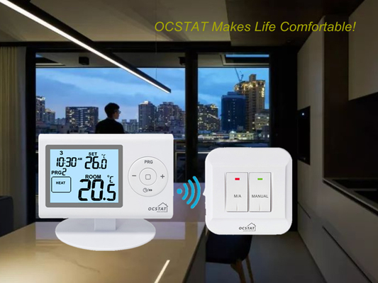 Riseem اللون الأبيض OEM / ODM الحرارة الرقمية القابلة للبرمجة RF للغرفة لأنظمة HVAC